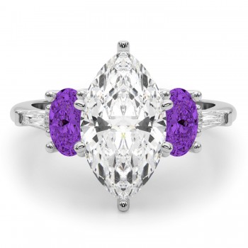 Marquise Lab Grown Diamond & Oval Amethyst Engagement Ring in Platinum (3.98ct)