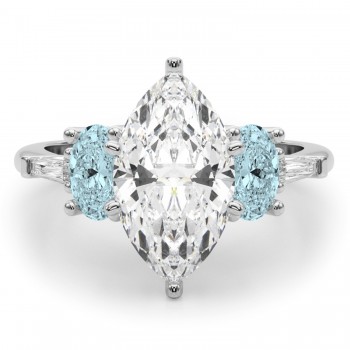 Marquise Lab Grown Diamond & Oval Aquamarine Engagement Ring in Platinum (3.98ct)