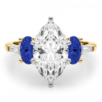Marquise Lab Grown Diamond & Oval Blue Sapphire Engagement Ring 18K Yellow Gold (4.32ct)
