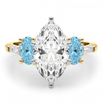 Marquise Lab Grown Diamond & Oval Blue Topaz Engagement Ring 14K Yellow Gold (4.18ct)