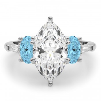 Marquise Lab Grown Diamond & Oval Blue Topaz Engagement Ring in Platinum (4.18ct)