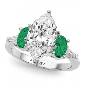 Marquise Lab Grown Diamond & Oval Emerald Engagement Ring in Platinum (3.98ct)
