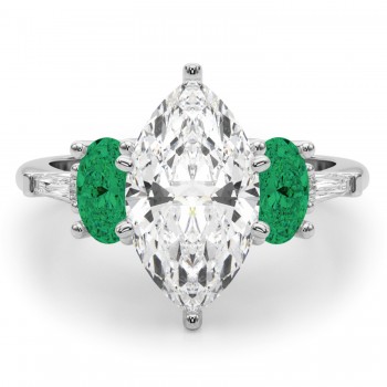 Marquise Lab Grown Diamond & Oval Emerald Engagement Ring in Platinum (3.98ct)