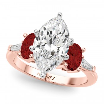 Marquise Lab Grown Diamond & Oval Garnet Engagement Ring 14K Rose Gold (4.18ct)