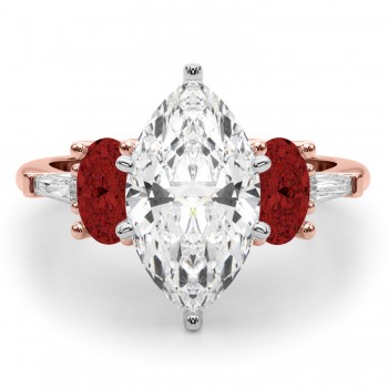 Marquise Lab Grown Diamond & Oval Garnet Engagement Ring 14K Rose Gold (4.18ct)