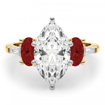 Marquise Lab Grown Diamond & Oval Garnet Engagement Ring 14K Yellow Gold (4.18ct)