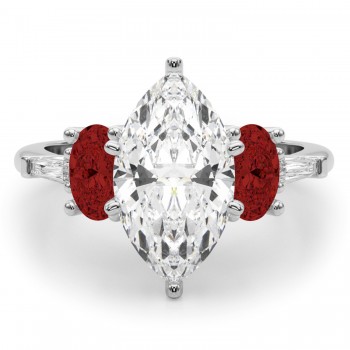 Marquise Lab Grown Diamond & Oval Garnet Engagement Ring in Platinum (4.18ct)
