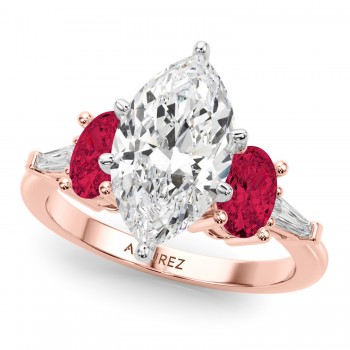 Marquise Lab Grown Diamond & Oval Ruby Engagement Ring 14K Rose Gold (4.24ct)