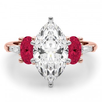 Marquise Lab Grown Diamond & Oval Ruby Engagement Ring 14K Rose Gold (4.24ct)