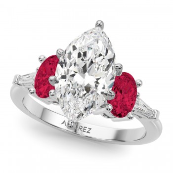 Marquise Lab Grown Diamond & Oval Ruby Engagement Ring in Platinum (4.24ct)