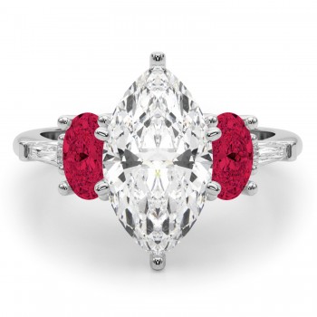 Marquise Lab Grown Diamond & Oval Ruby Engagement Ring in Platinum (4.24ct)