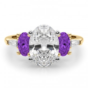 Oval Lab Grown Diamond & Amethyst Engagement Ring 14K Yellow Gold (3.98ct)