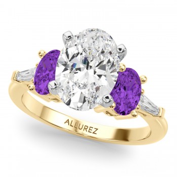 Oval Lab Grown Diamond & Amethyst Engagement Ring 18K Yellow Gold (3.98ct)