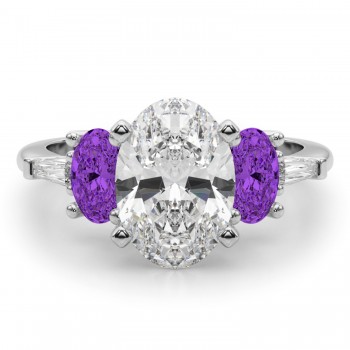 Oval Lab Grown Diamond & Amethyst Engagement Ring in Platinum (3.98ct)