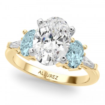 Oval Lab Grown Diamond & Aquamarine Engagement Ring 18K Yellow Gold (3.98ct)
