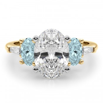 Oval Lab Grown Diamond & Aquamarine Engagement Ring 18K Yellow Gold (3.98ct)