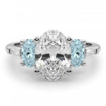 Oval Lab Grown Diamond & Aquamarine Engagement Ring in Platinum (3.98ct)