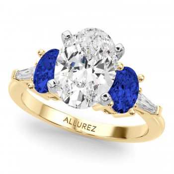 Oval Lab Grown Diamond & Blue Sapphire Engagement Ring 18K Yellow Gold (4.32ct)
