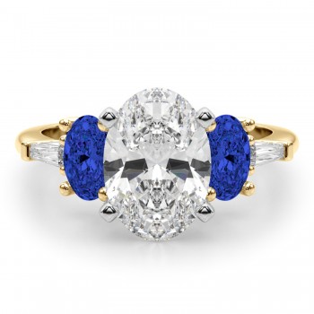 Oval Lab Grown Diamond & Blue Sapphire Engagement Ring 18K Yellow Gold (4.32ct)