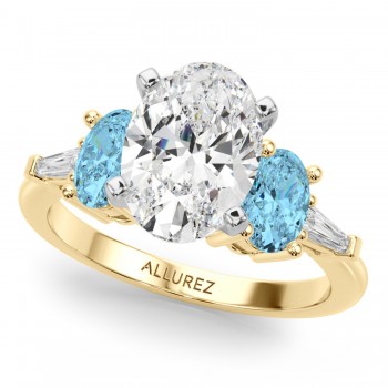 Oval Lab Grown Diamond & Blue Topaz Engagement Ring 14K Yellow Gold (4.18ct)