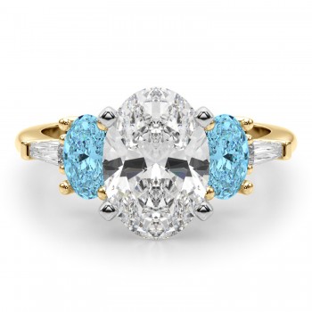 Oval Lab Grown Diamond & Blue Topaz Engagement Ring 14K Yellow Gold (4.18ct)