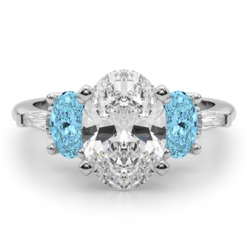 Oval Lab Grown Diamond & Blue Topaz Engagement Ring in Platinum (4.18ct)