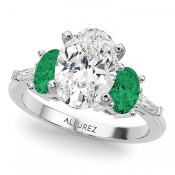 Oval Lab Grown Diamond & Emerald Engagement Ring in Platinum (3.98ct)