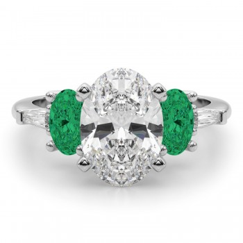 Oval Lab Grown Diamond & Emerald Engagement Ring in Platinum (3.98ct)