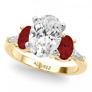 Oval Lab Grown Diamond & Garnet Engagement Ring 14K Yellow Gold (4.18ct)