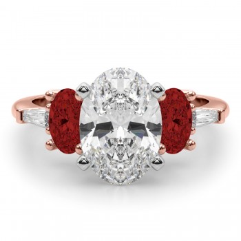 Oval Lab Grown Diamond & Garnet Engagement Ring 18K Rose Gold (4.18ct)