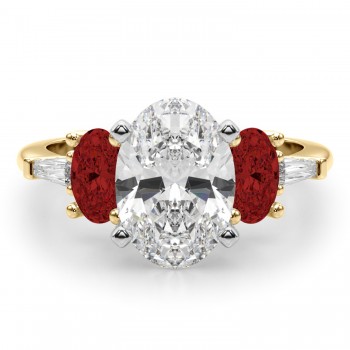 Oval Lab Grown Diamond & Garnet Engagement Ring 18K Yellow Gold (4.18ct)