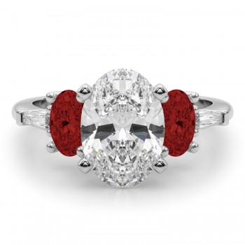 Oval Lab Grown Diamond & Garnet Engagement Ring in Platinum (4.18ct)