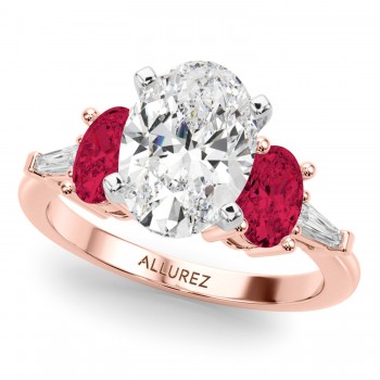 Oval Lab Grown Diamond & Ruby Engagement Ring 14K Rose Gold (4.24ct)