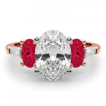 Oval Lab Grown Diamond & Ruby Engagement Ring 14K Rose Gold (4.24ct)