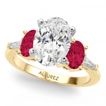Oval Lab Grown Diamond & Ruby Engagement Ring 14K Yellow Gold (4.24ct)