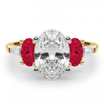 Oval Lab Grown Diamond & Ruby Engagement Ring 18K Yellow Gold (4.24ct)