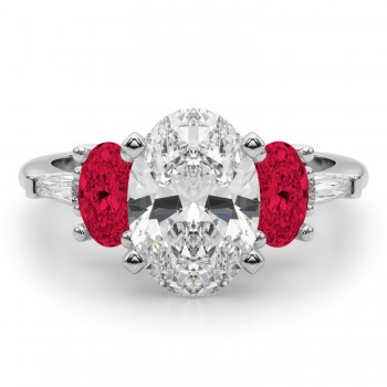 Oval Lab Grown Diamond & Ruby Engagement Ring in Platinum (4.24ct)