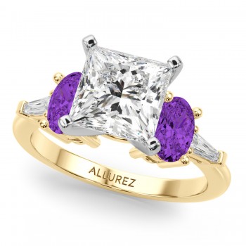 Princess Cut Lab Grown Diamond & Oval Amethyst Engagement Ring 18K Yellow Gold (3.98ct)