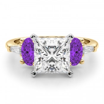 Princess Cut Lab Grown Diamond & Oval Amethyst Engagement Ring 18K Yellow Gold (3.98ct)