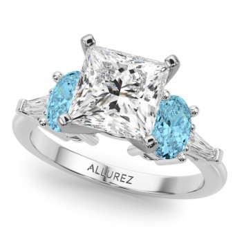 Princess Cut Lab Grown Diamond & Oval Blue Topaz Engagement Ring 14K White Gold (4.18ct)