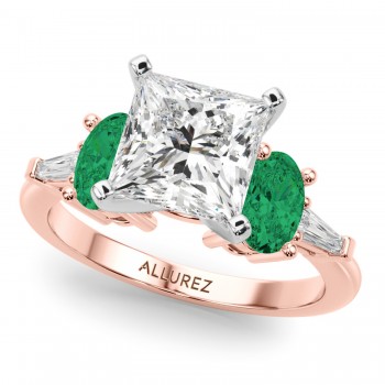 Princess Cut Lab Grown Diamond & Oval Emerald Engagement Ring 14K Rose Gold (3.98ct)