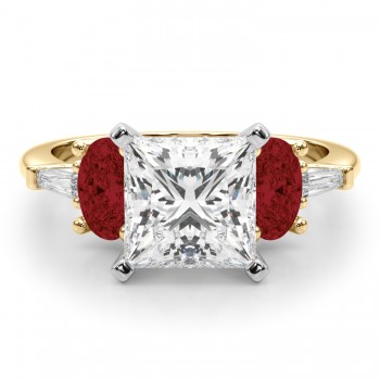 Princess Cut Lab Grown Diamond & Oval Garnet Engagement Ring 14K Yellow Gold (4.18ct)