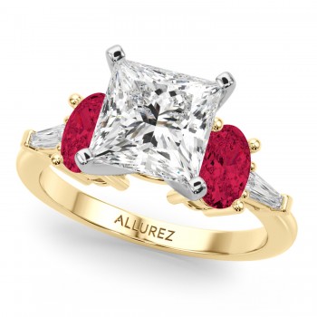 Princess Cut Lab Grown Diamond & Oval Ruby Engagement Ring 14K Yellow Gold (4.24ct)