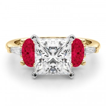 Princess Cut Lab Grown Diamond & Oval Ruby Engagement Ring 14K Yellow Gold (4.24ct)
