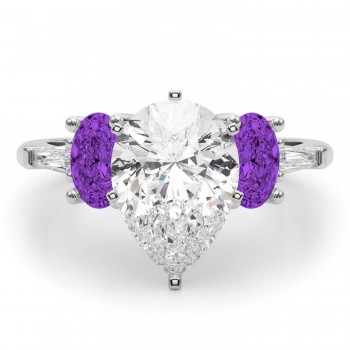 Pear Lab Grown Diamond & Oval Amethyst Engagement Ring in Platinum (3.98ct)