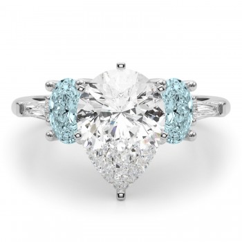 Pear Lab Grown Diamond & Oval Aquamarine Engagement Ring 14K White Gold (3.98ct)