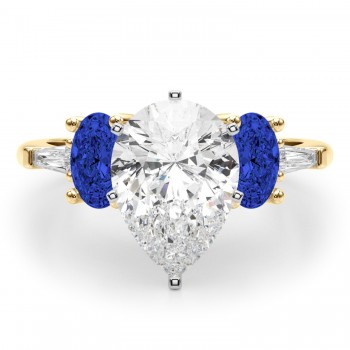 Pear Lab Grown Diamond & Oval Blue Sapphire Engagement Ring 18K Yellow Gold (4.32ct)