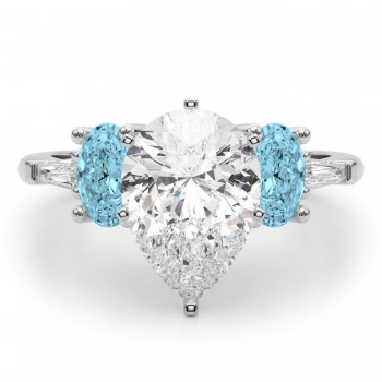 Pear Lab Grown Diamond & Oval Blue Topaz Engagement Ring 14K White Gold (4.18ct)