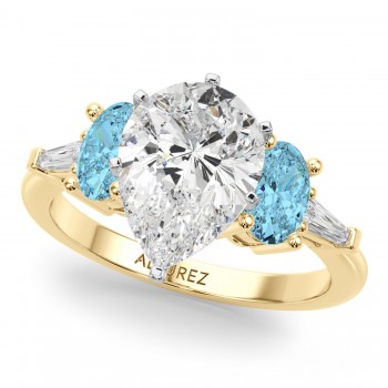 Pear Lab Grown Diamond & Oval Blue Topaz Engagement Ring 14K Yellow Gold (4.18ct)