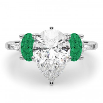 Pear Lab Grown Diamond & Oval Emerald Engagement Ring in Platinum (3.98ct)